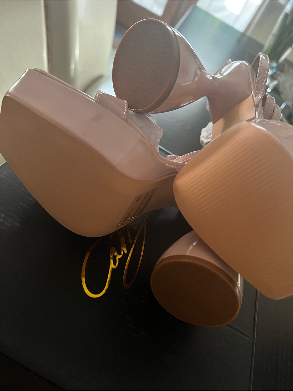 NUDE PATENT PLATFORM CHUNKY BLOCK HEEL WITH ANKLE STRAP - Picture 5 of 5